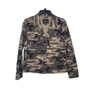 Sanctuary Women's Jacket Camo Shacket Snap‎ Pockets Long Sleeve Green Small